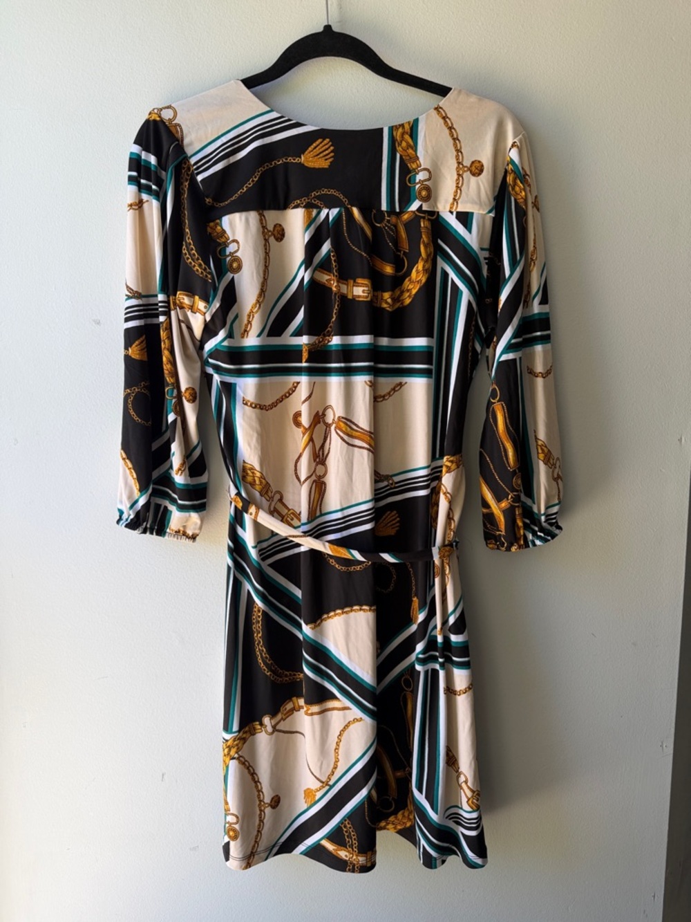 Dress by Luxology Chain-Print Belted Midi Dress in Black, Cream Size M Medium - Picture 4 of 5